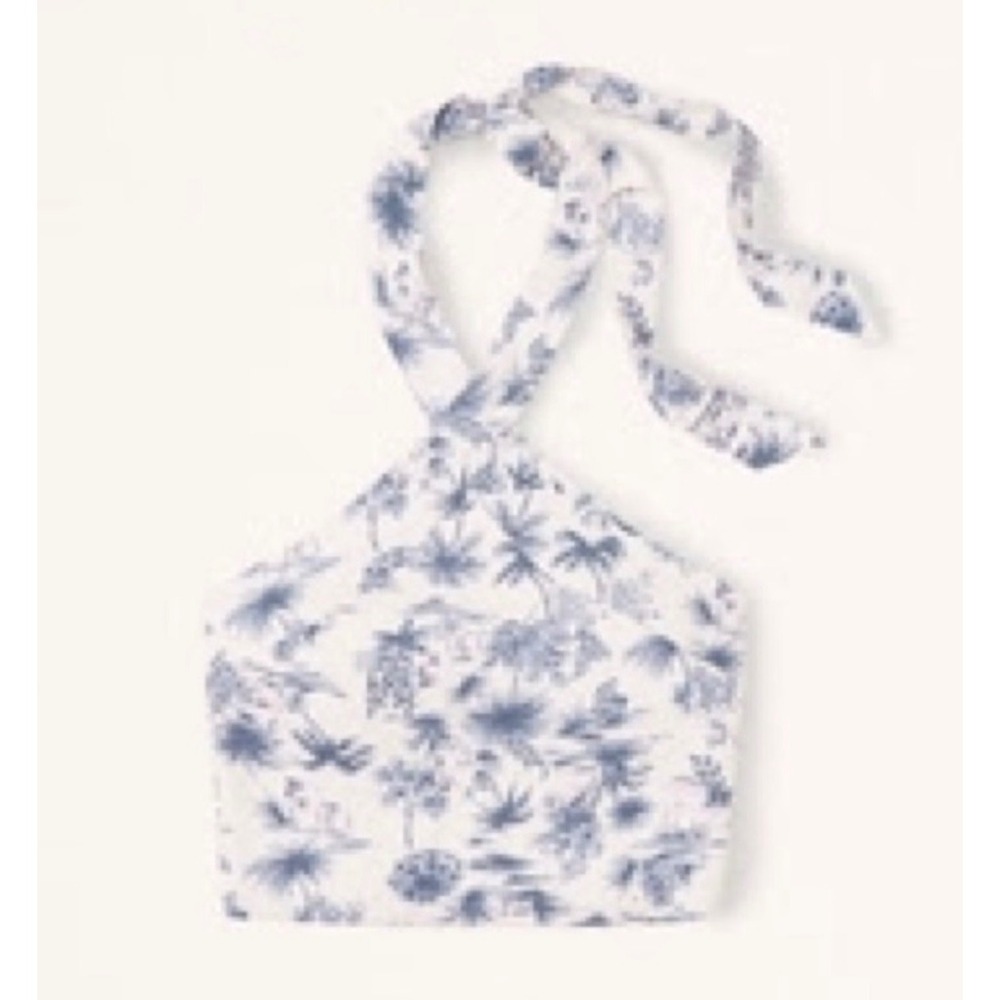 Abercrombie & Fitch Linen Blend Halter Crop Top Blue White Toile Tropical S‎ - Picture 11 of 11